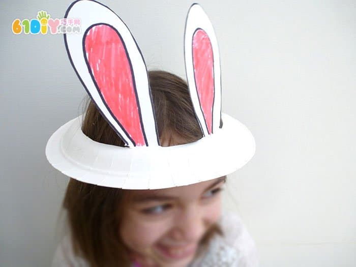 儿童复活节制作纸盘兔子耳朵帽子