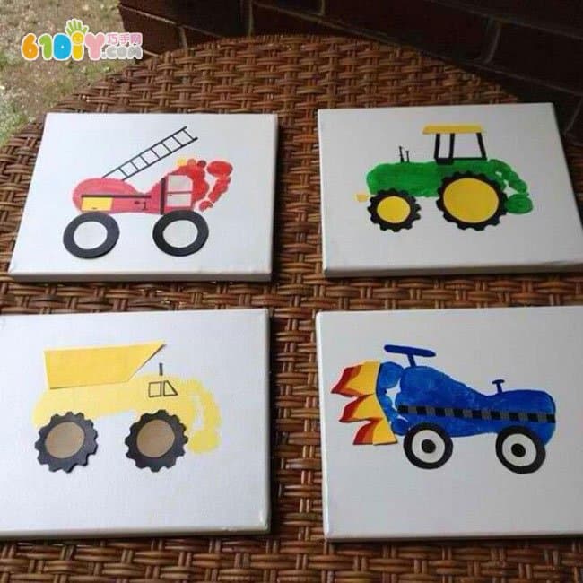 儿童脚印画拖拉机