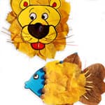 儿童树叶创意贴画 狮子和小鱼