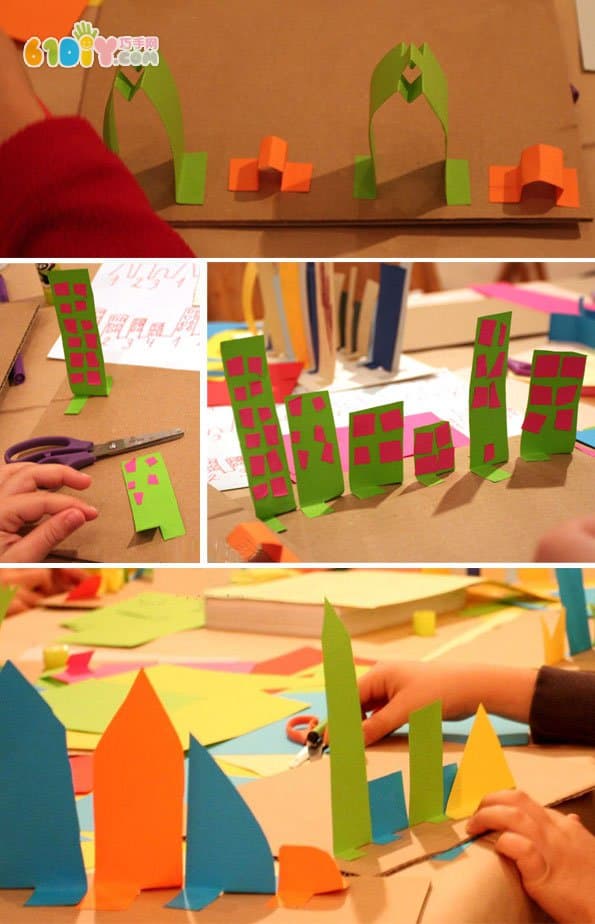 儿童创意手工 卡纸制作立体城市