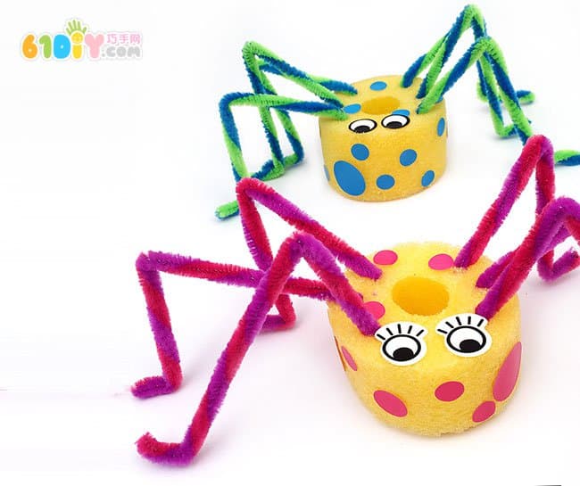 儿童手工制作毛根彩色蜘蛛