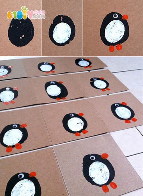 制作简单可爱的指印企鹅卡片