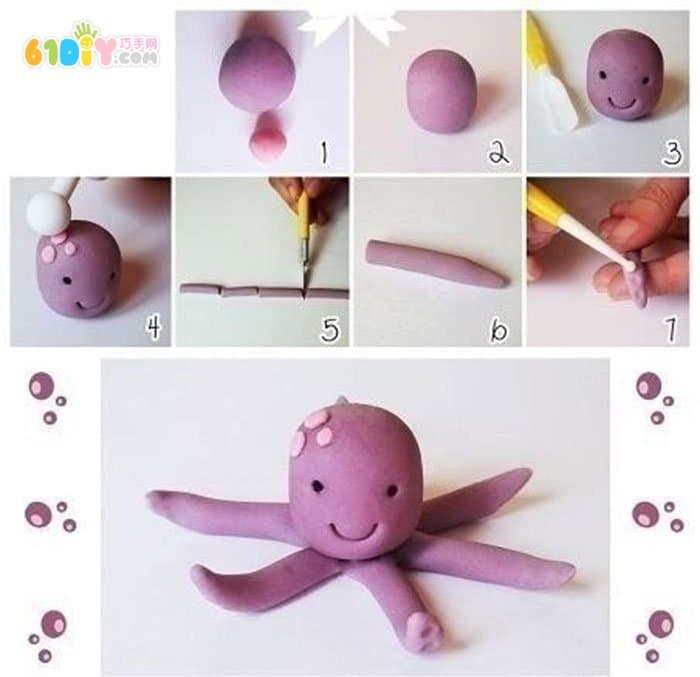 儿童粘土制作卡通章鱼教程