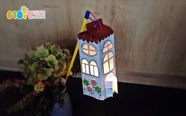 环保中秋节 牛奶盒制作小房子灯笼