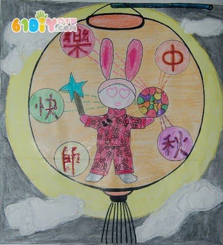 中秋节创意灯笼绘画贴画设计