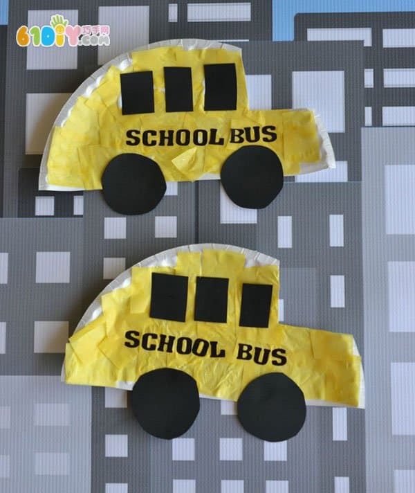 儿童纸盘创意制作校车