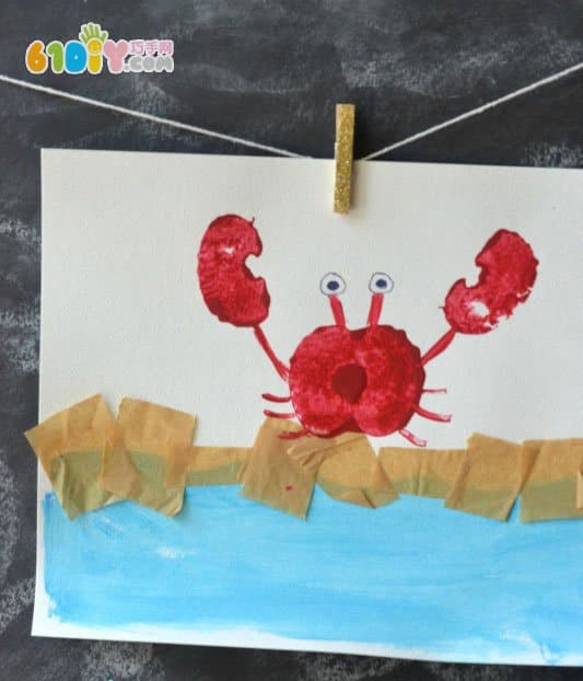 儿童创意DIY 苹果印章画大螃蟹