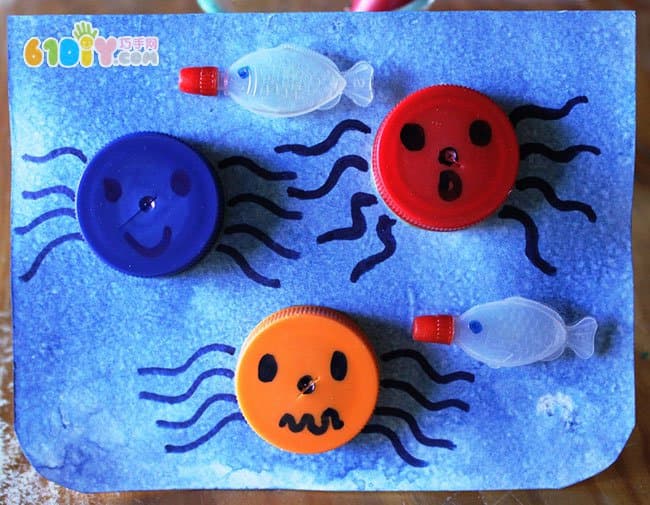 创意儿童 瓶盖章鱼贴画手工