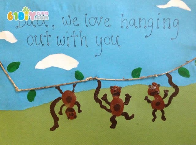 儿童指印贴画爬树的小猴子