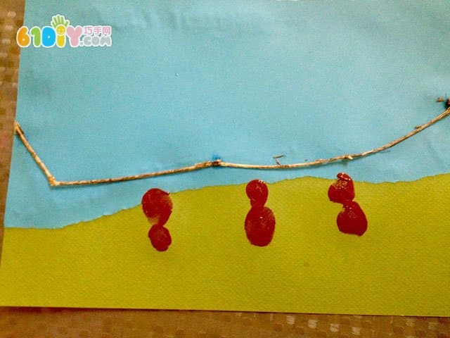 儿童指印贴画爬树的小猴子