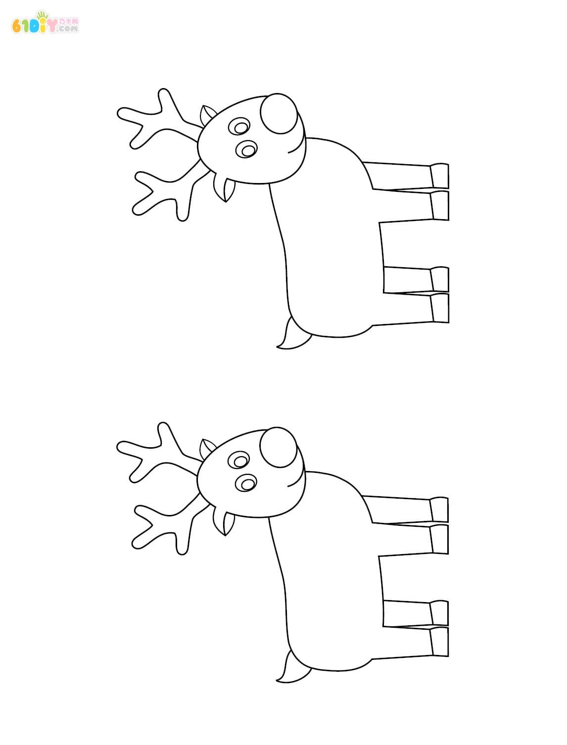 卡通圣诞驯鹿填色图