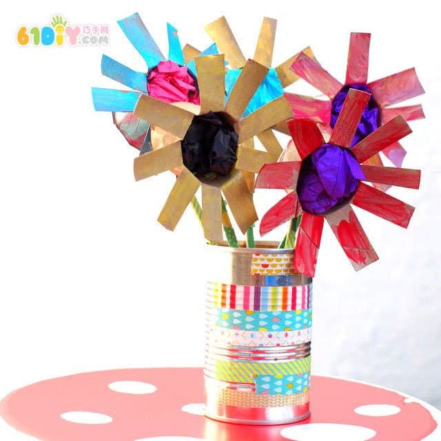 儿童DIY 卷纸芯制作可爱的花束