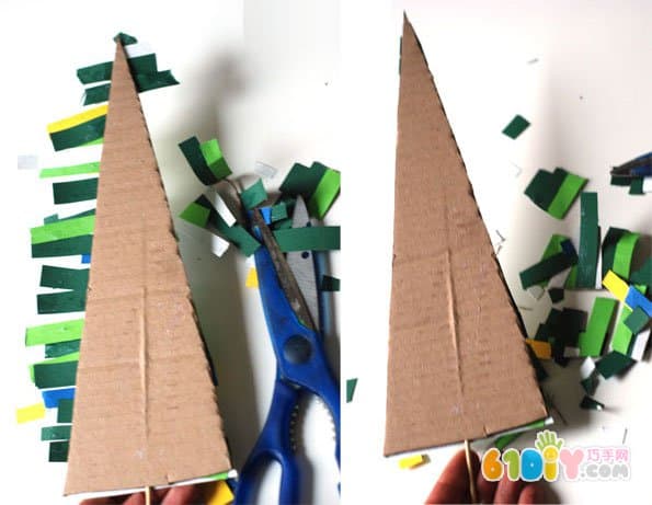 儿童圣诞节手工 硬纸板废物利用制作圣诞树