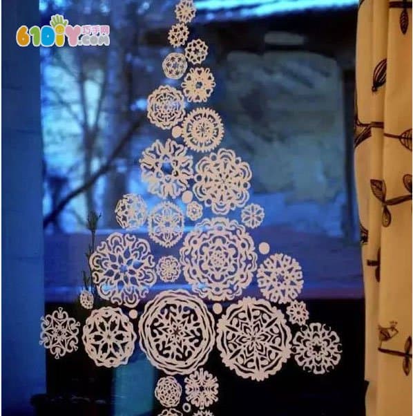圣诞节漂亮窗饰 剪纸雪花圣诞树