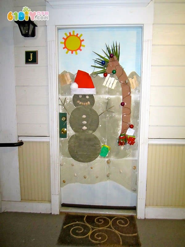 幼儿园圣诞节环创 雪人装饰的门