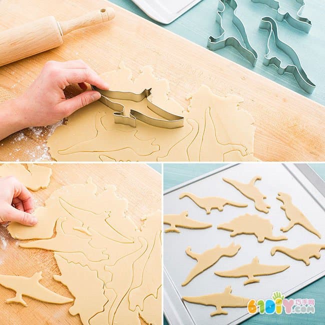 儿童DIY制作恐龙饼干