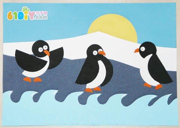 儿童手工制作小企鹅拼贴画