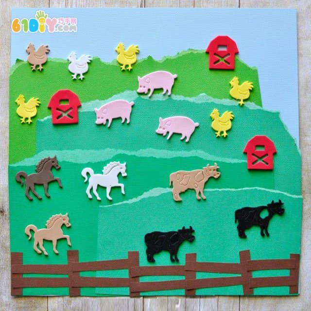 儿童撕纸制作农场贴画
