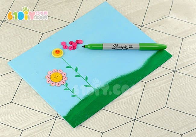 幼儿制作纽扣花春天手工贴画