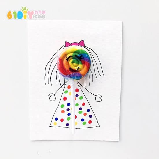 手工制作彩虹棒棒糖小人卡