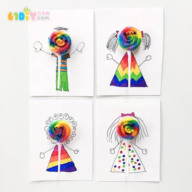 手工制作彩虹棒棒糖小人卡
