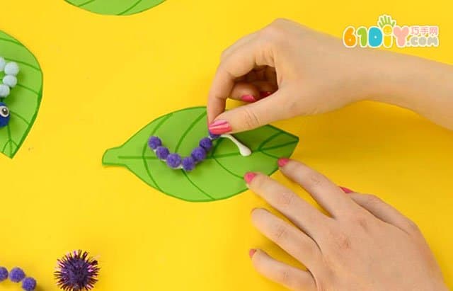 幼儿DIY叶子上的毛毛虫