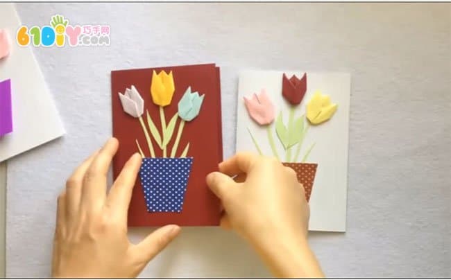 母亲节手工制作郁金香花盆卡