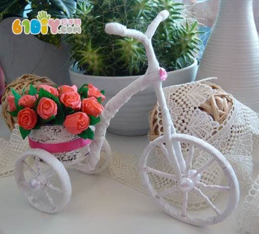 自制装饰摆件 载着鲜花的三轮车
