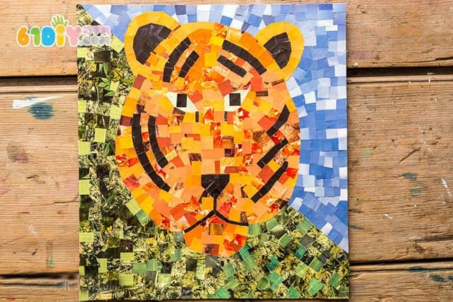废杂志制作马赛克老虎贴画