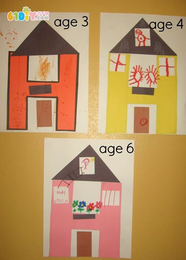 幼儿学字母H手工 房子贴画
