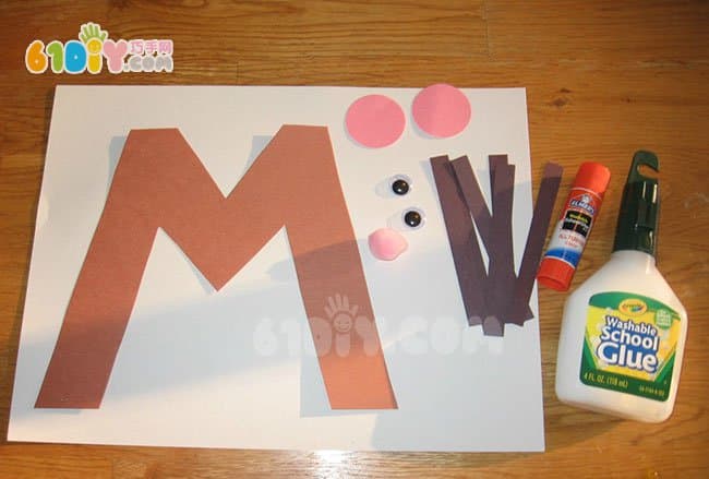 幼儿学字母M手工 可爱老鼠