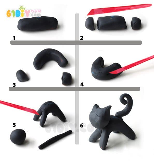 超轻粘土制作小黑猫