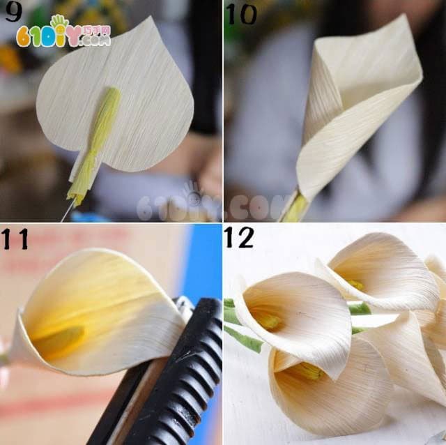 秋天手工 玉米叶制作马蹄莲