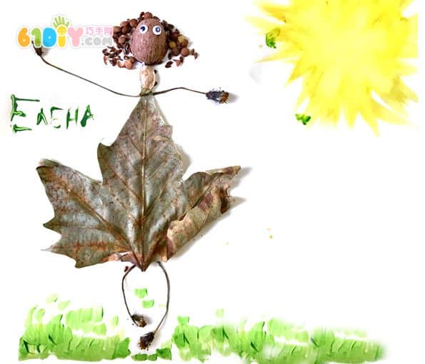 儿童秋天制作树叶小人贴画
