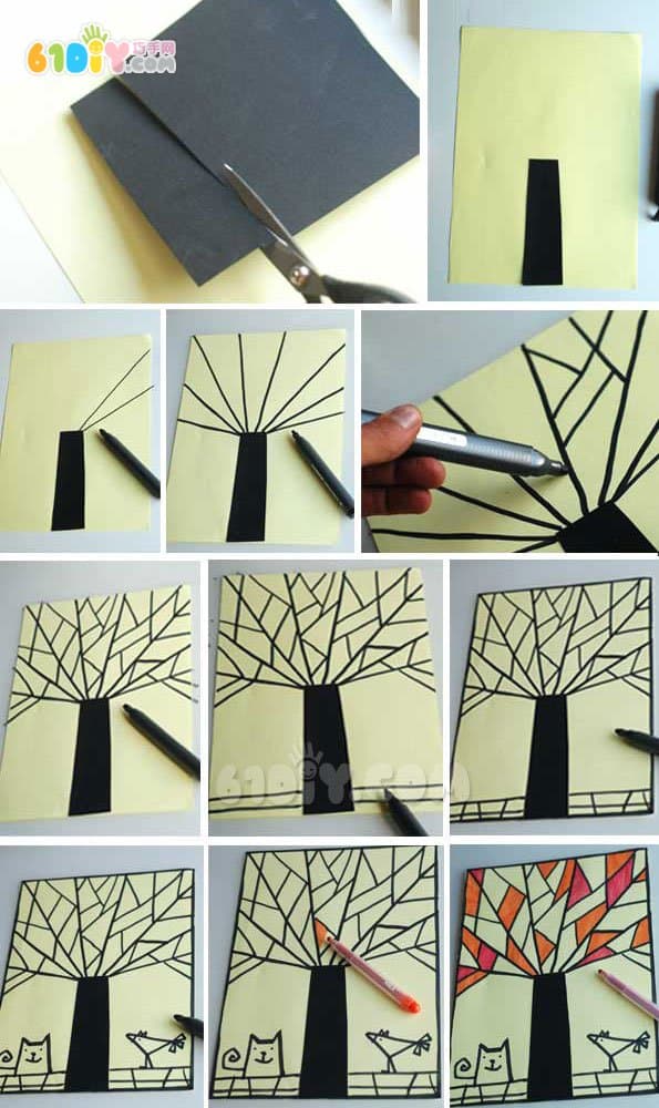 儿童创意手工绘画秋天的树