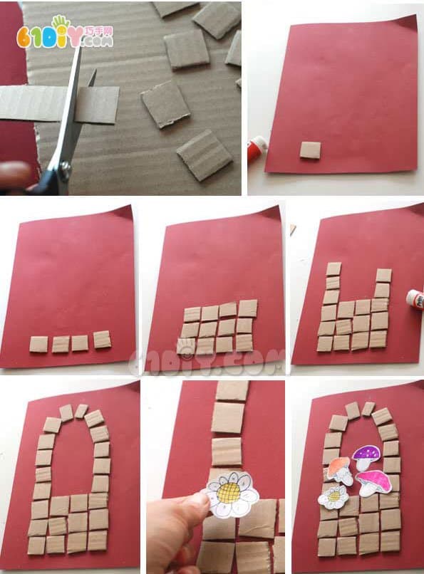 儿童创意废纸板手工拼贴 秋天的篮子