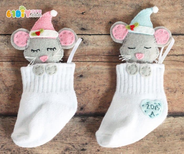 圣诞节挂饰制作 可爱的袜子小老鼠