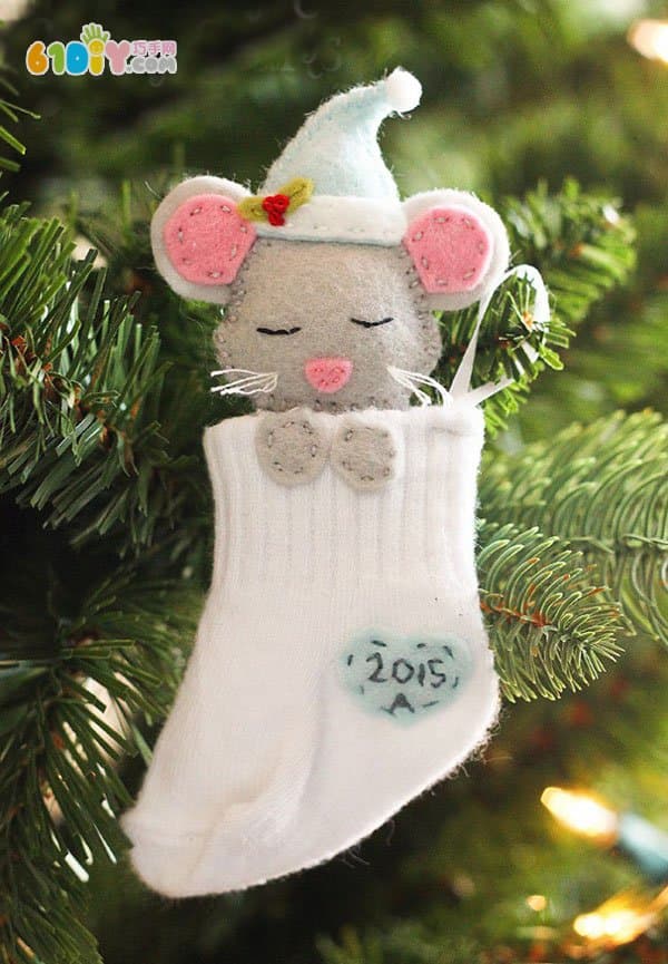 圣诞节挂饰制作 可爱的袜子小老鼠