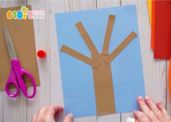 儿童创意贴画 漂亮的秋天立体树