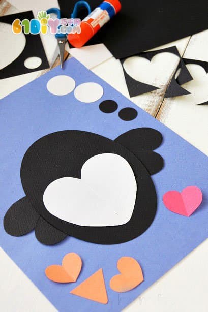 儿童手工制作可爱的爱心企鹅贴画