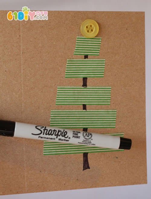 儿童圣诞DIY 胶带圣诞树贺卡