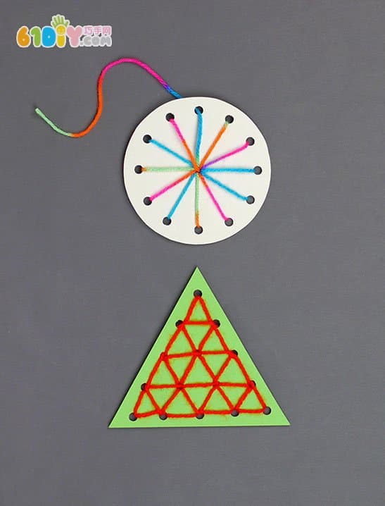 儿童手工制作几何图形穿线卡