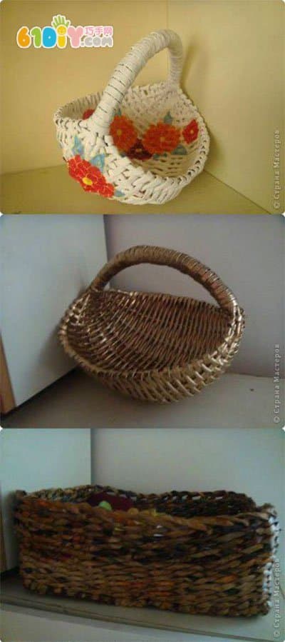 变废为宝手工 报纸编织花篮