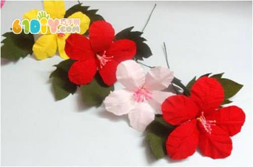 手工花教程 皱纹纸芙蓉花制作